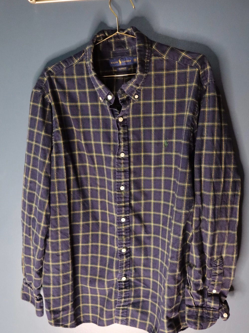 Polo By Ralph Lauren Navy and Green Plaid Button-Down Shirt | XXL